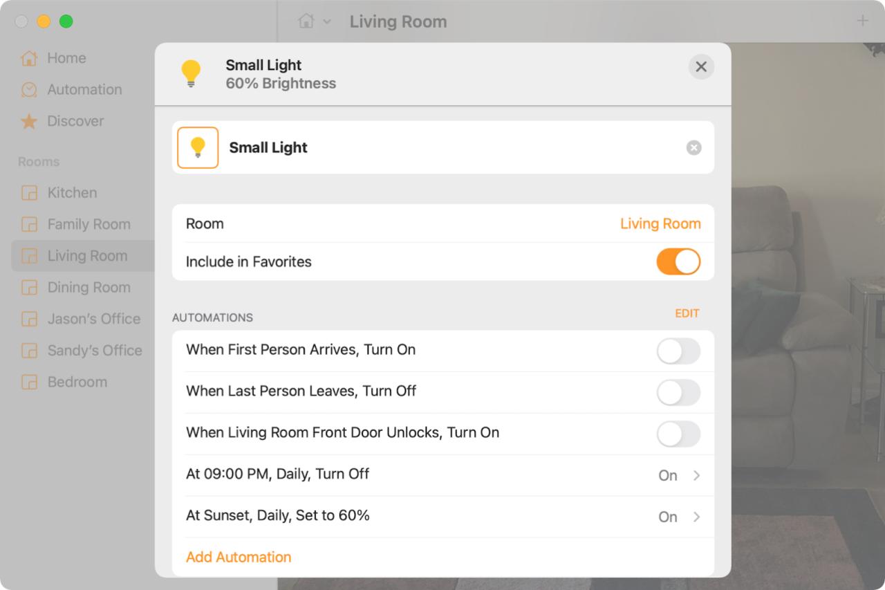 Configuración de accesorios en Inicio en la Mac