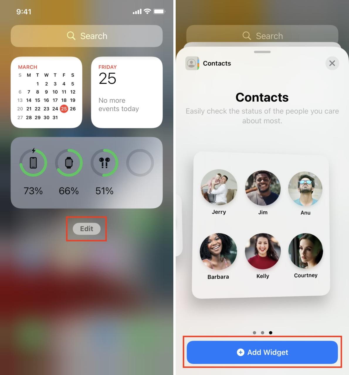 Agregar widget de contactos para marcación rápida en iPhone