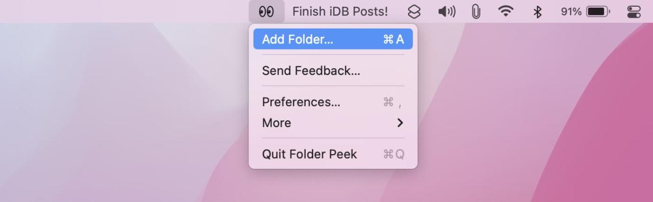 Agregar carpeta a Folder Peek en Mac