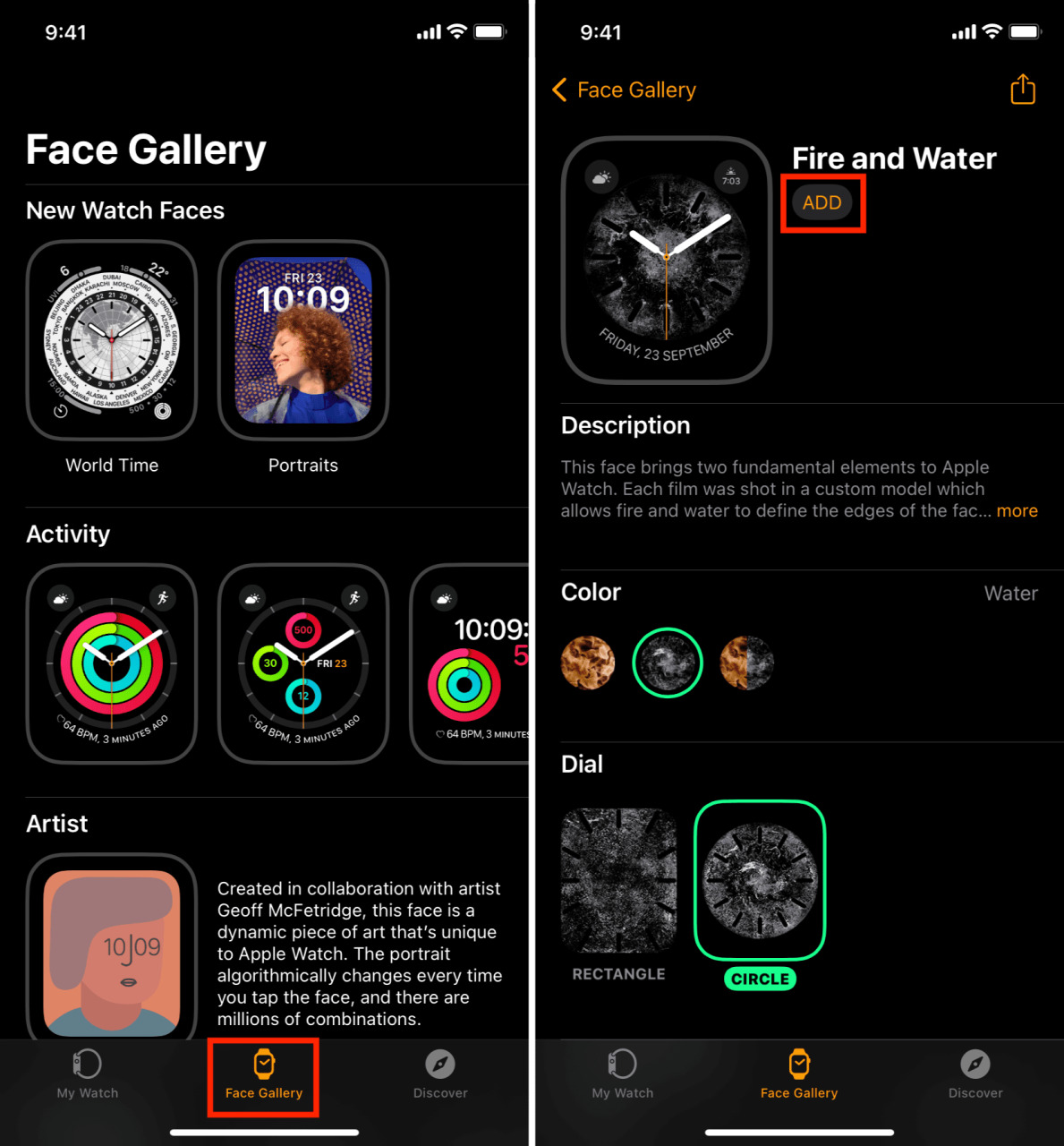 Agregue una nueva esfera de reloj usando la aplicación iPhone Watch