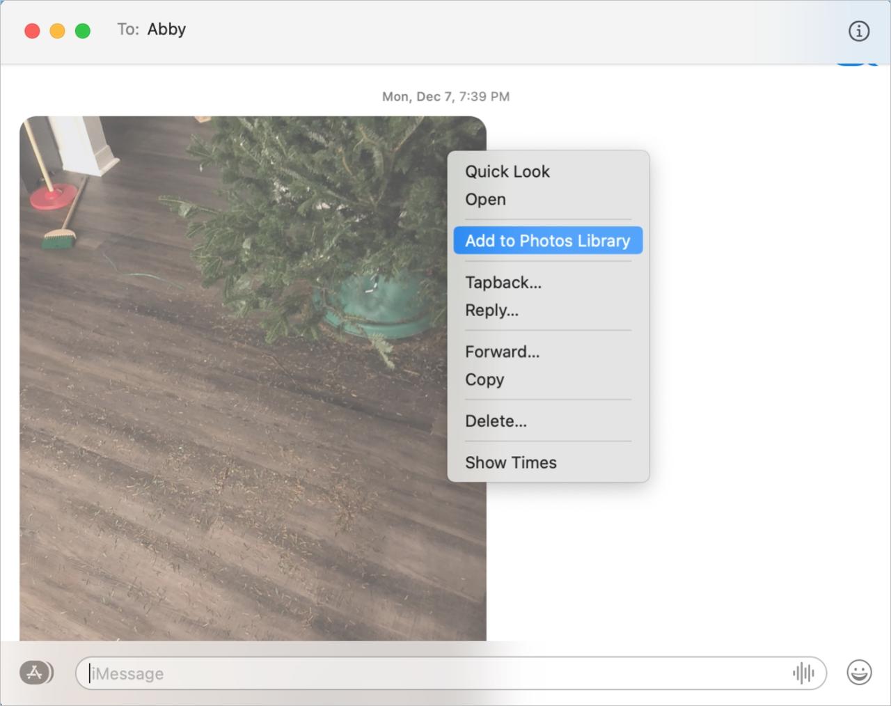 Agregar a la biblioteca de fotos desde Conversaciones en Mensajes en Mac
