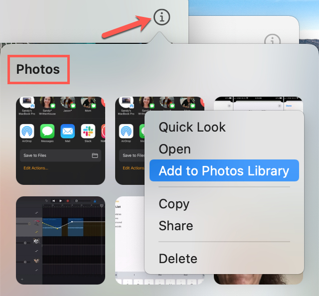 Agregar a la biblioteca de fotos desde Mensajes en Mac