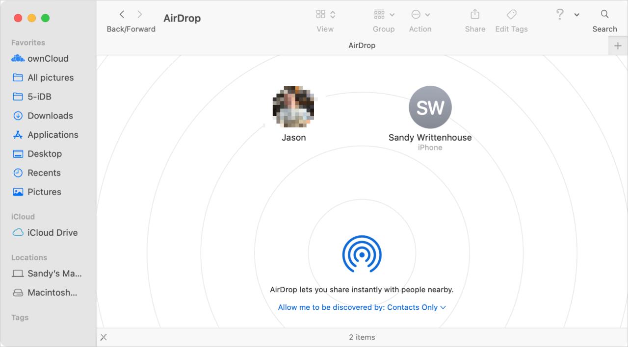 AirDrop Window en Mac para compartir archivos