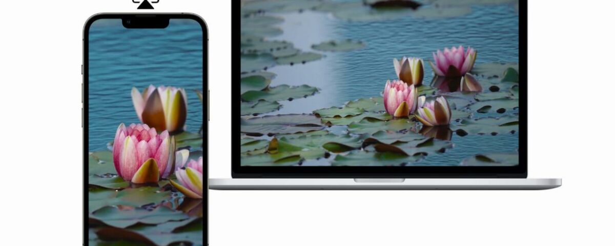 iPhone y MacBook con el mismo contenido en ambas pantallas mostrando AirPlay