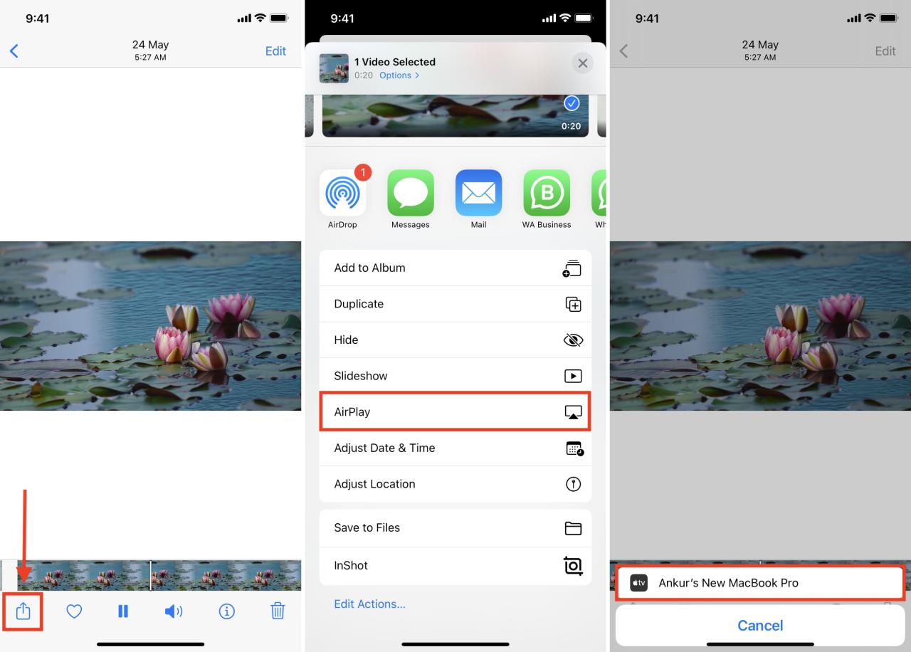 Pasos para fotos y videos de AirPlay desde iPhone a Mac