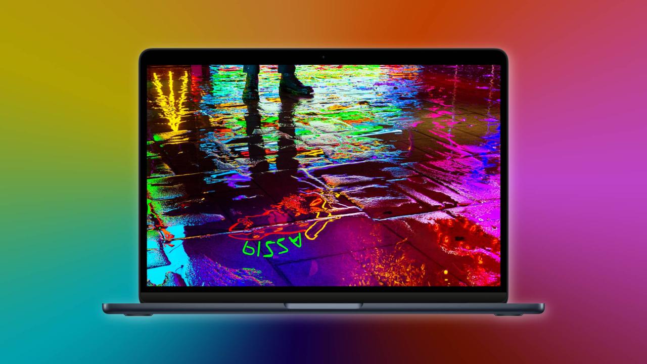 El portátil M2 MacBook Air rediseñado de Apple muestra una imagen de colores vibrantes