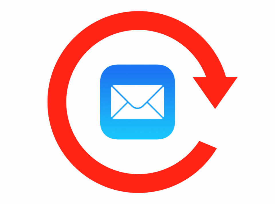 Ícono de la aplicación Apple Mail dentro de una flecha curva roja que muestra que se restableció