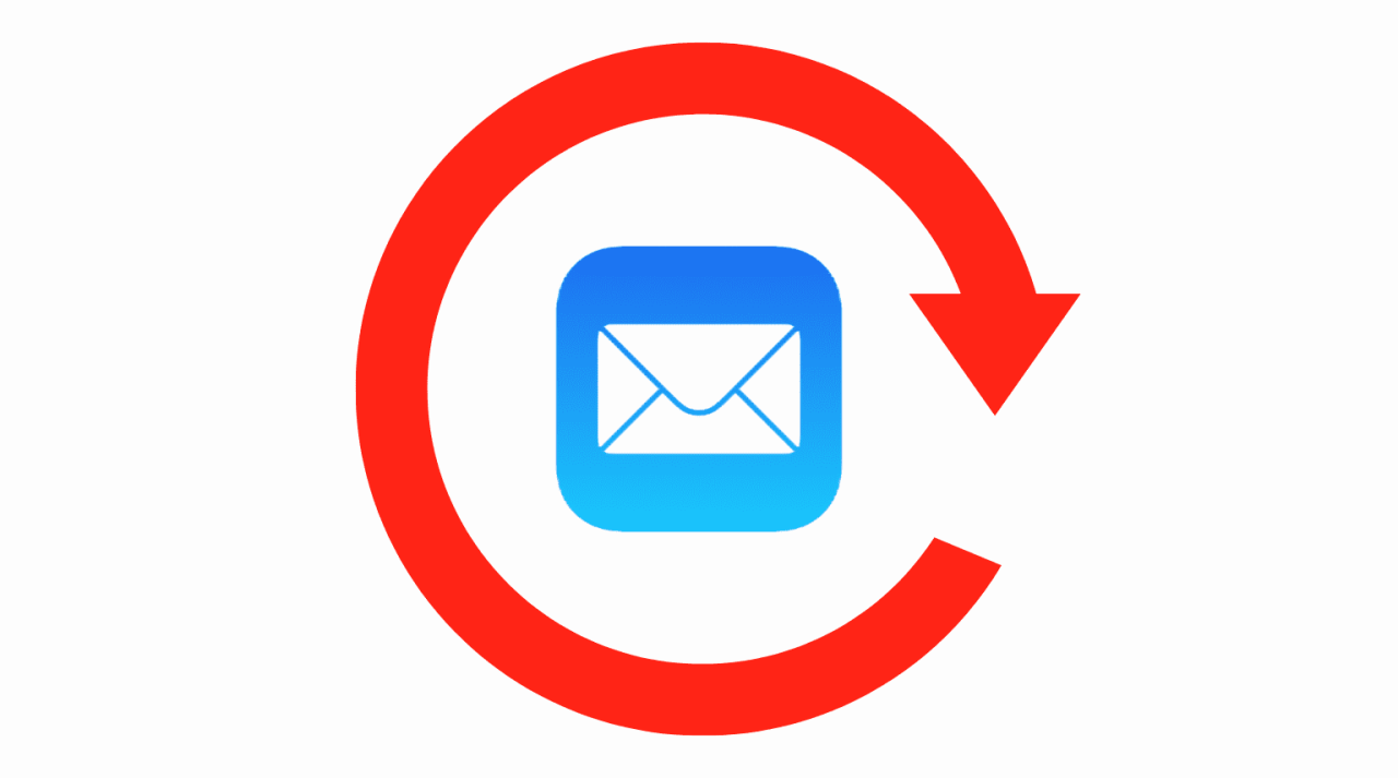 Ícono de la aplicación Apple Mail dentro de una flecha curva roja que muestra que se restableció