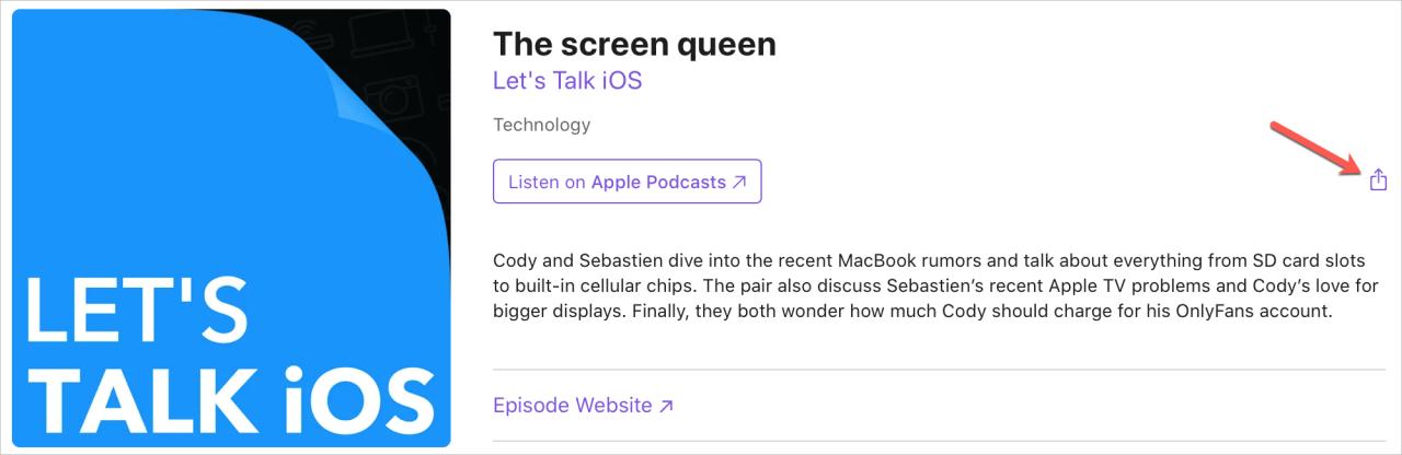 Compartir episodio de Apple Podcasts