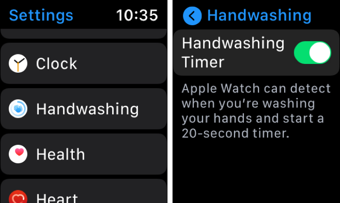 Apple Watch Temporizador de lavado de manos en el reloj