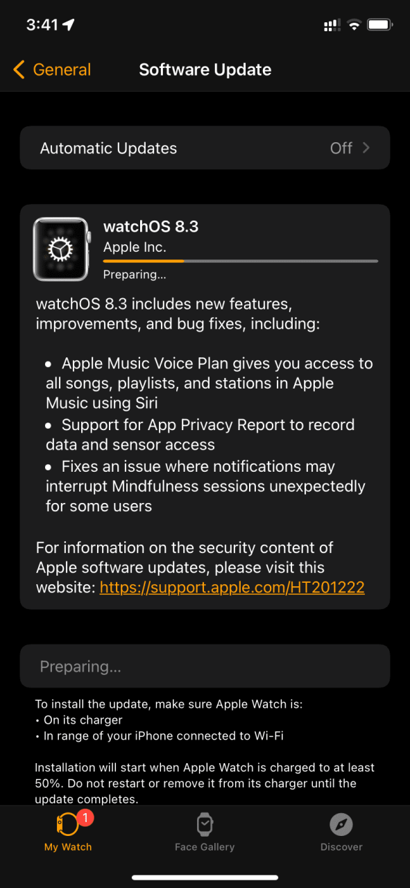 Preparación de actualización de Apple Watch