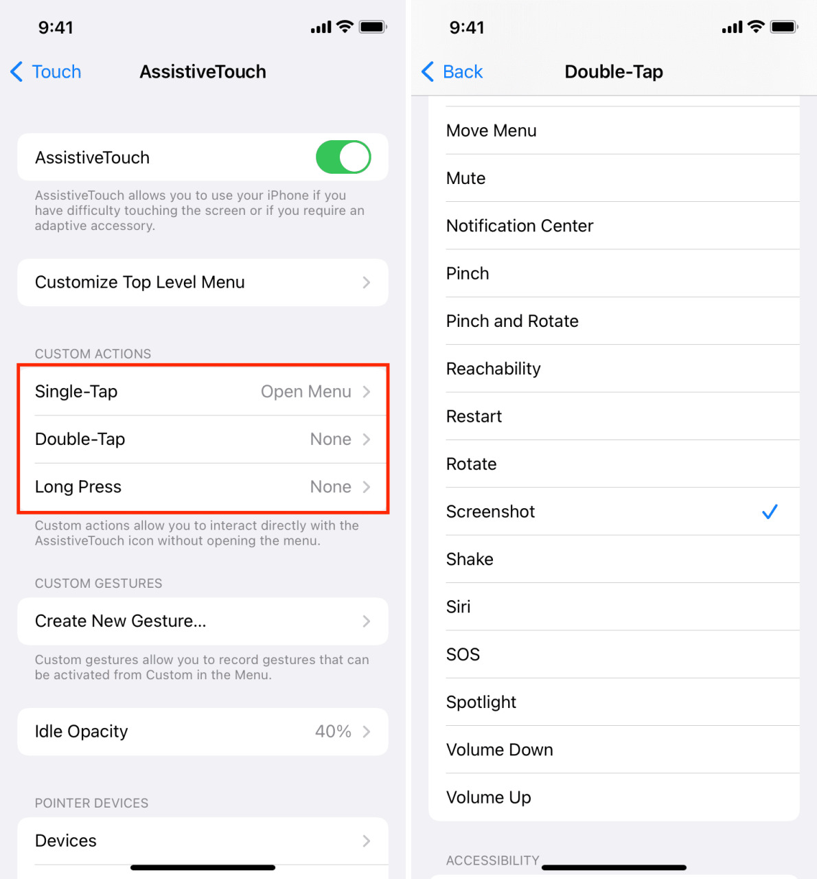 Acciones personalizadas de AssistiveTouch en iPhone
