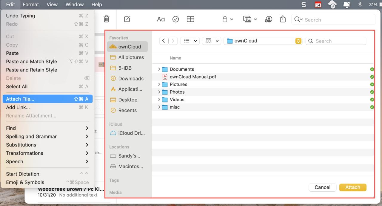 Adjuntar archivo a notas en Mac