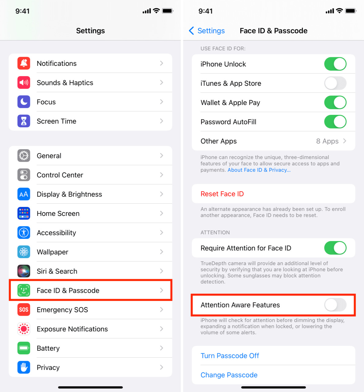 Funciones de atención consciente iPhone