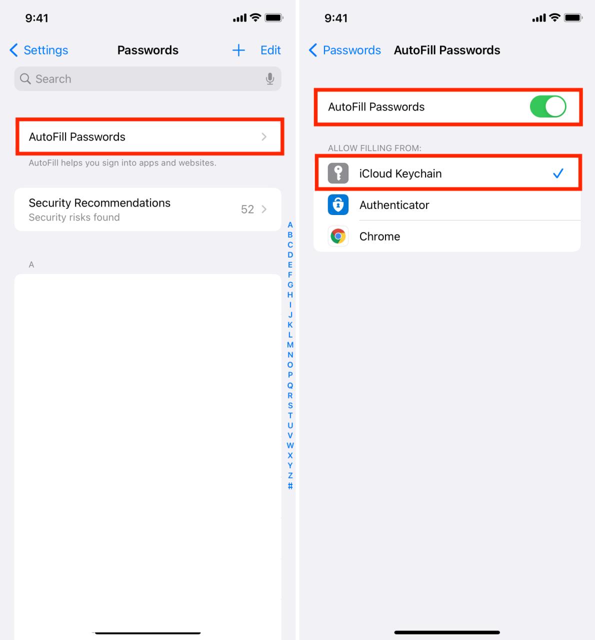 Autocompletar configuración de contraseñas en iPhone