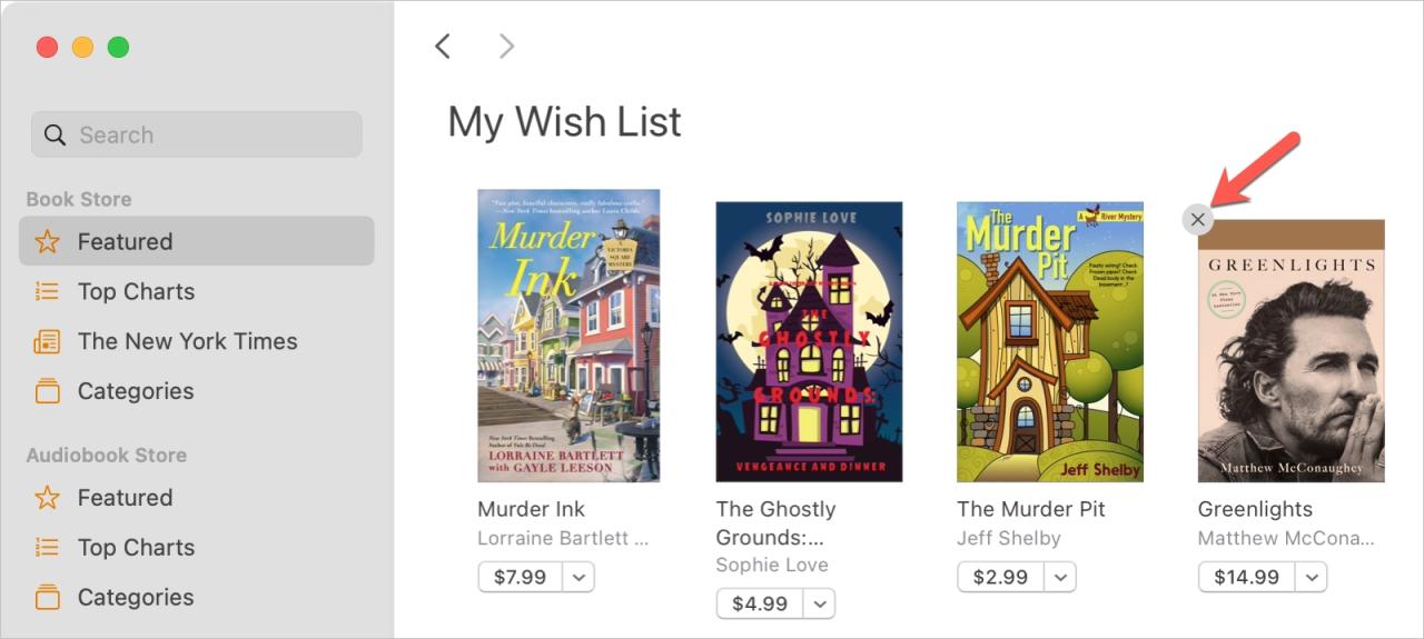 Libros en Mac Quitar de la lista de deseos