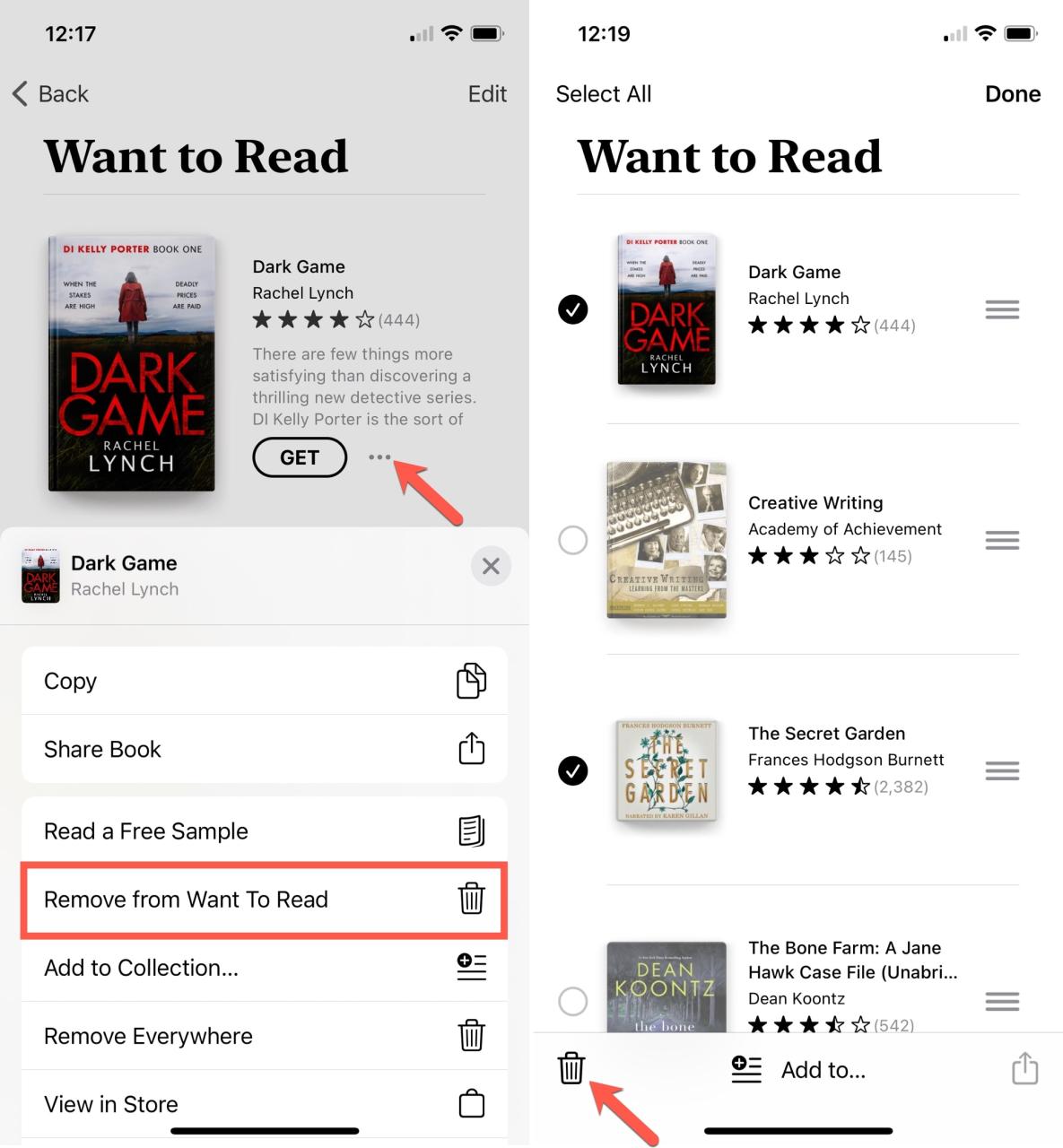 Libros en iPhone Quitar de Quiero leer