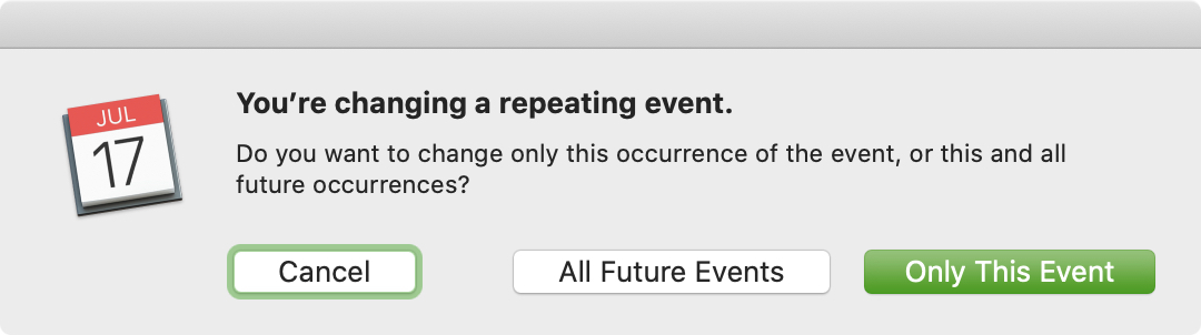 Cambiar calendario de eventos repetitivos Mac