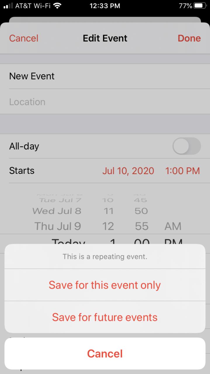 Cambiar calendario de eventos repetitivos iPhone
