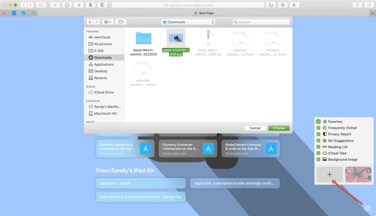 Elija su propia imagen de fondo de la página de inicio de Safari