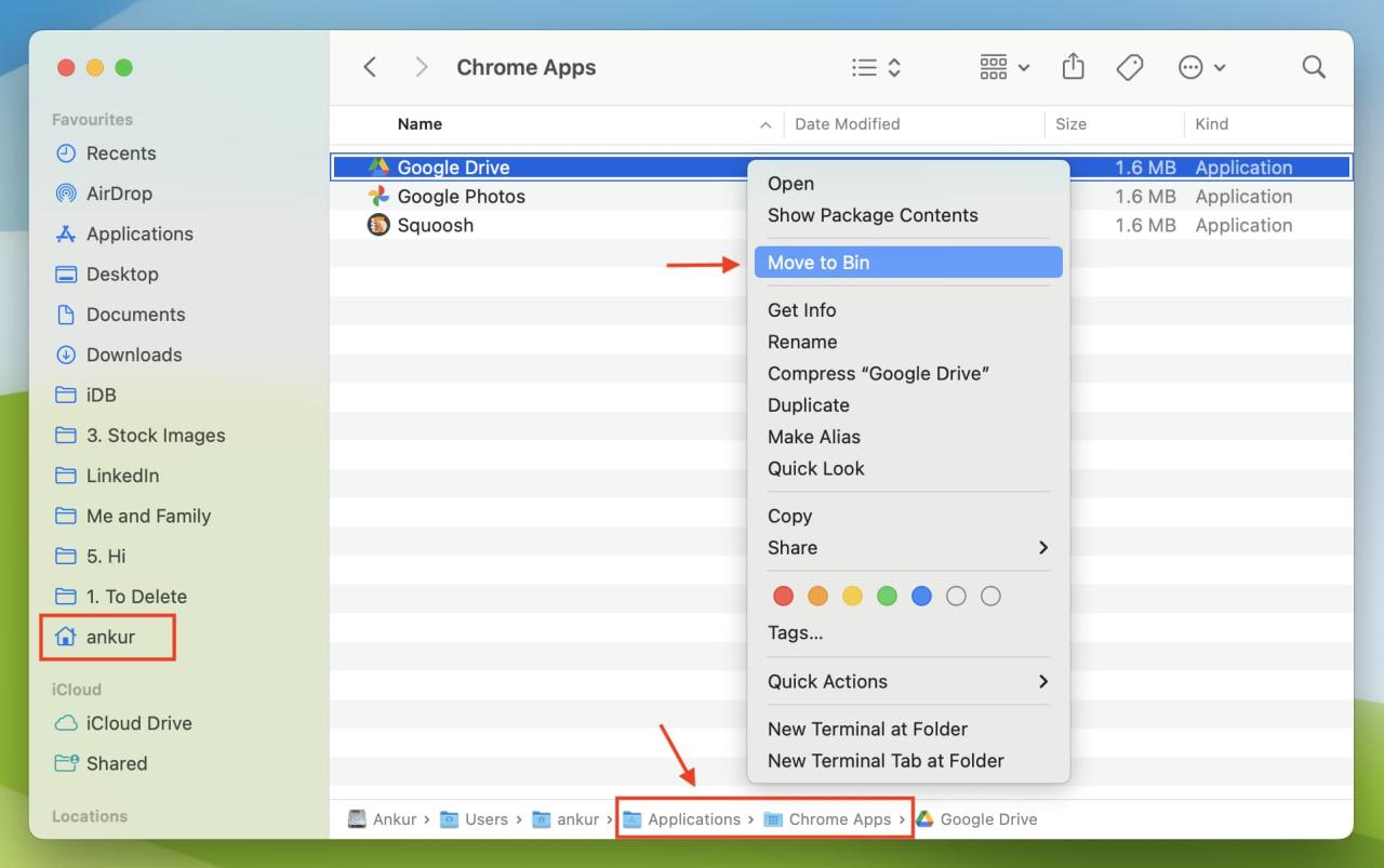 Carpeta de aplicaciones de Chrome en Mac