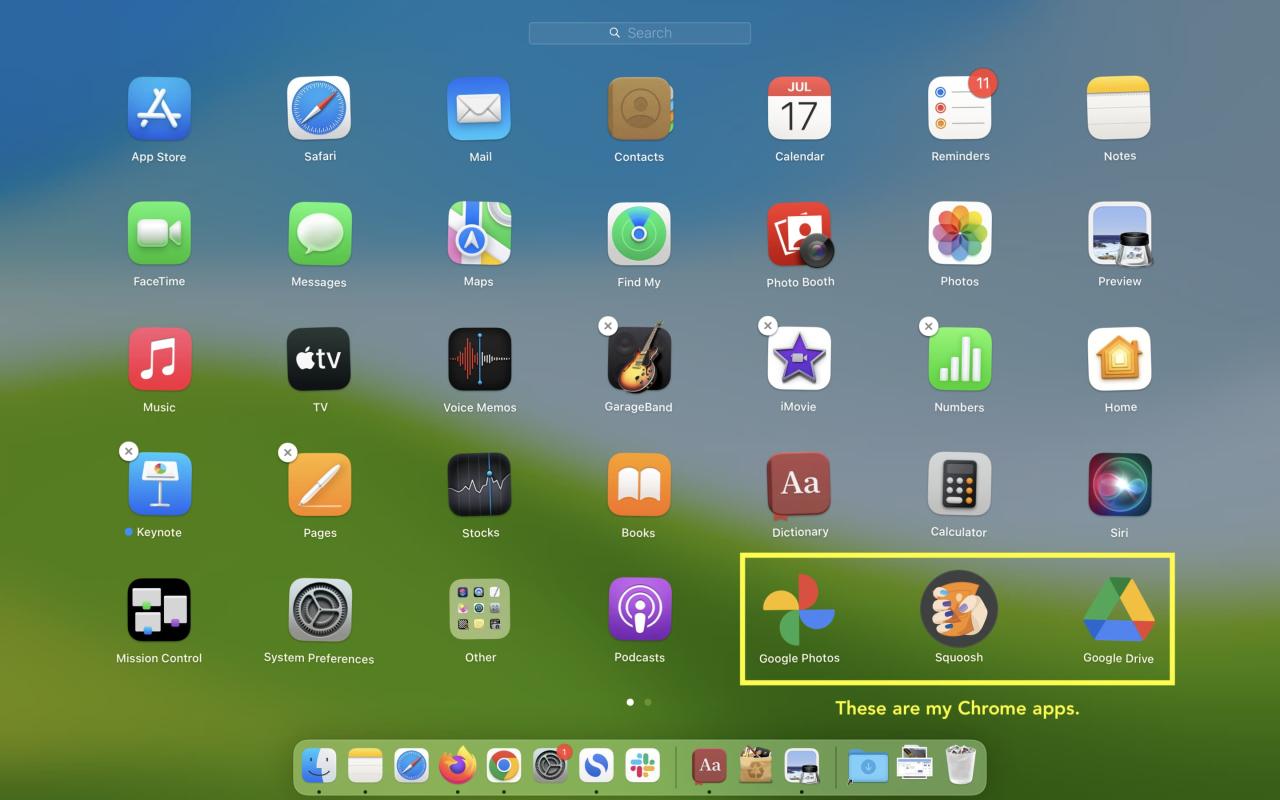 Aplicaciones de Chrome en Mac Launchpad