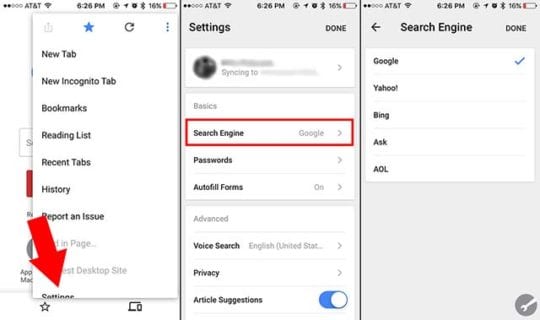 Cambiar el motor de búsqueda Chrome iOS