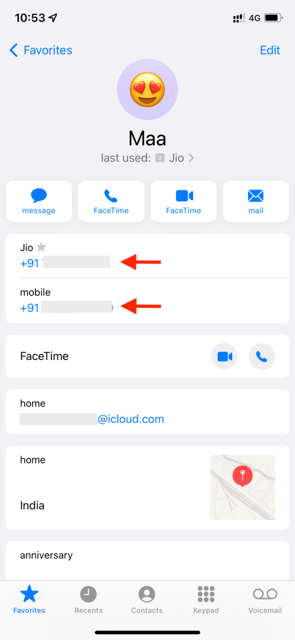 Tarjeta de contacto en iPhone
