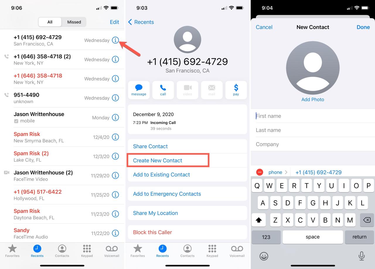Crear nueva aplicación de teléfono de contacto iPhone