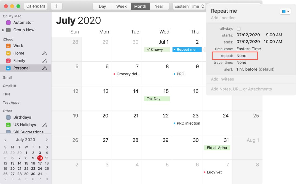 Crear calendario de eventos repetitivos Mac