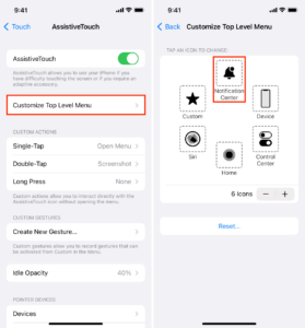 Personalizar menú de nivel superior AssistiveTouch iOS