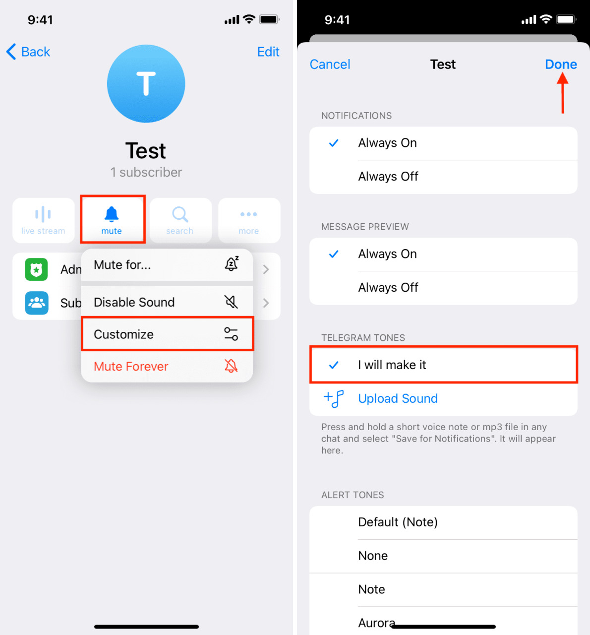 Personalizar tono para contacto individual en Telegram iPhone