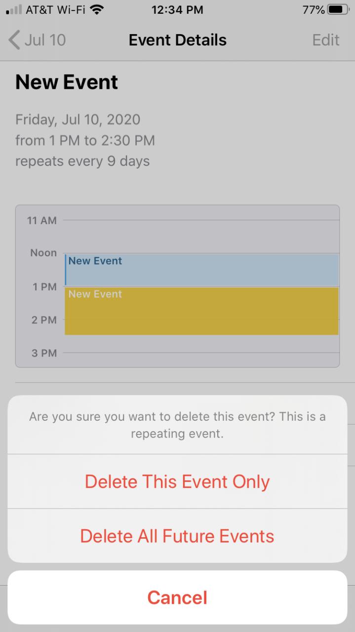 Eliminar calendario de eventos repetitivos iPhone