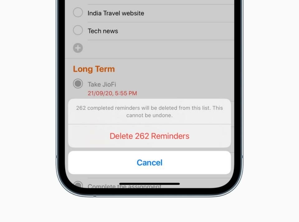 Eliminar recordatorios completados en iPhone