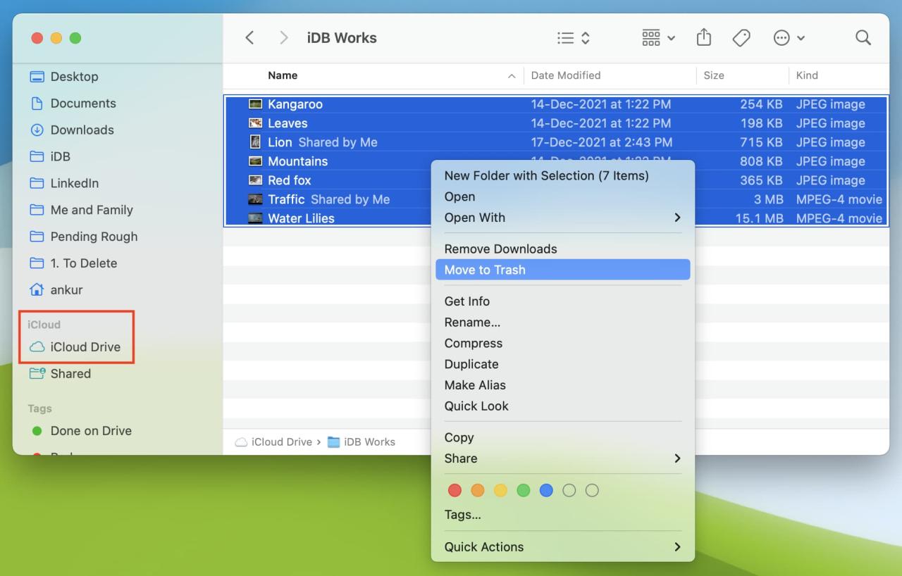 Eliminar archivos en iCloud Drive en Mac
