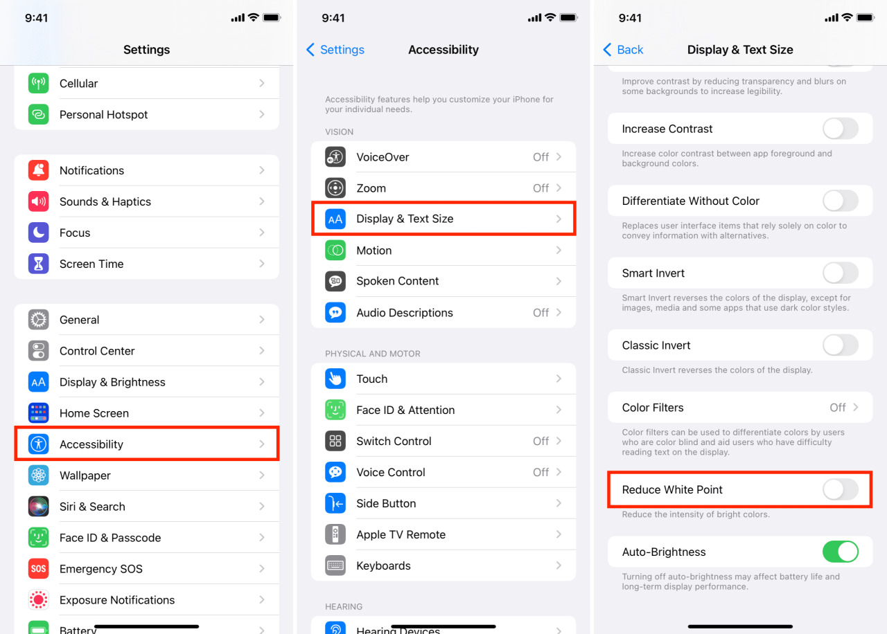 Deshabilite Reducir el punto blanco para hacer que la pantalla tenue del iPhone sea más brillante
