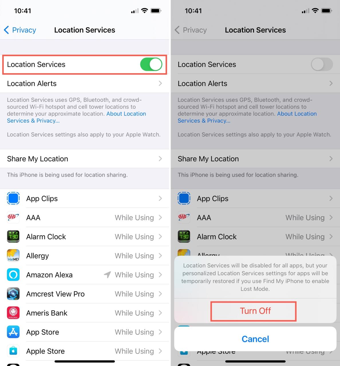 Desactivar los servicios de ubicación en el iPhone