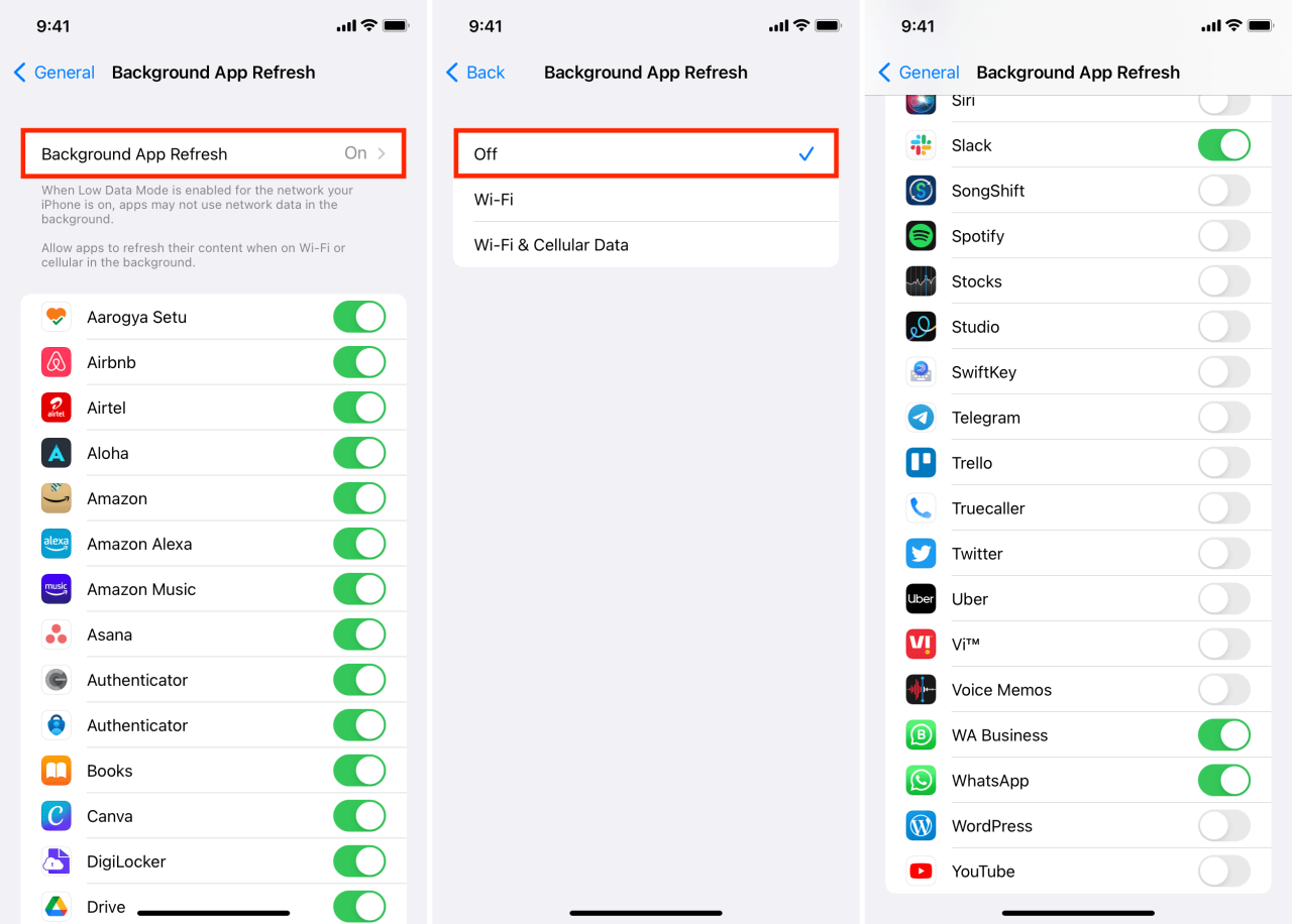 Deshabilitar la actualización de la aplicación en segundo plano en el iPhone