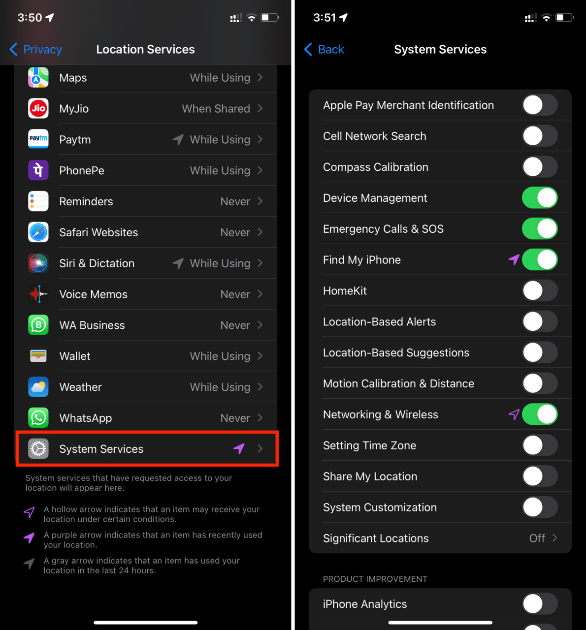 Deshabilite la ubicación de los servicios del sistema para aumentar la duración de la batería del iPhone