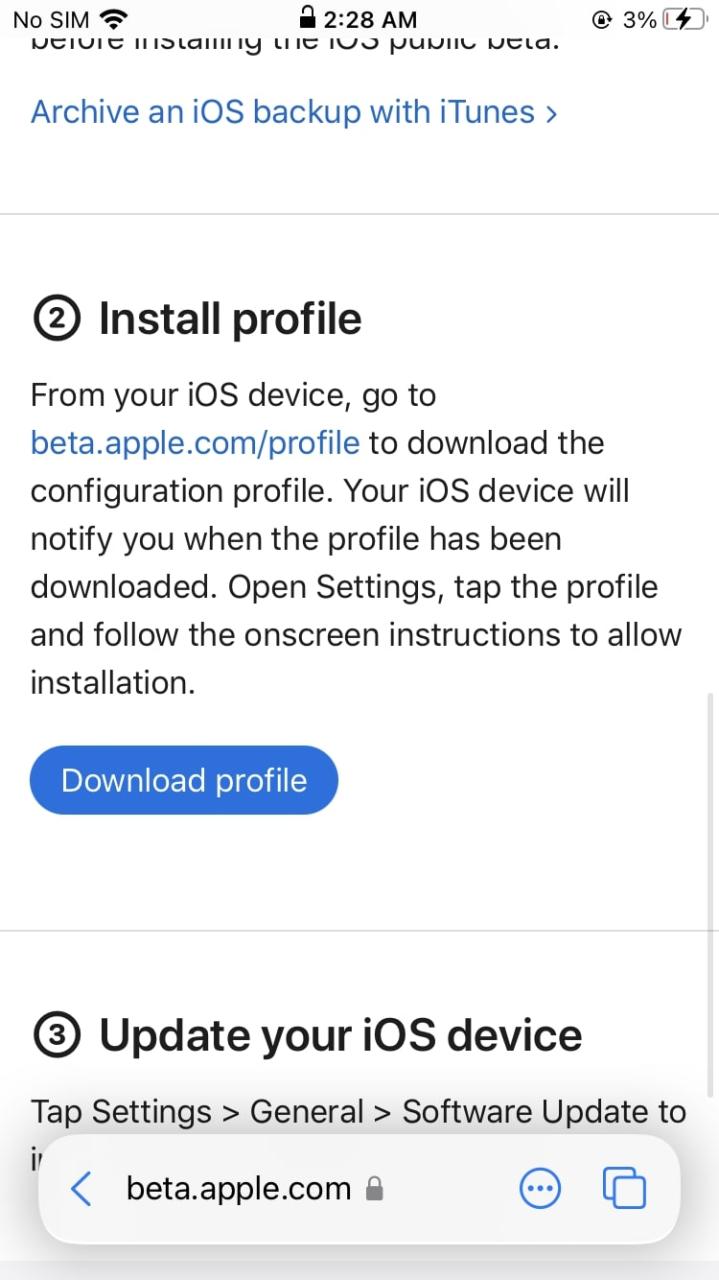 Descargar perfil iOS 17 beta pública