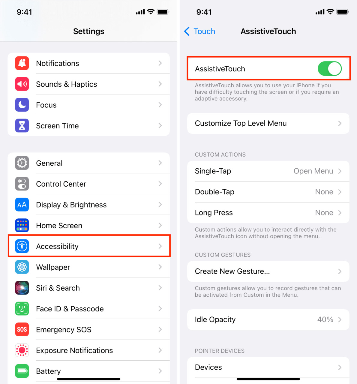 Habilitar AssistiveTouch en iPhone