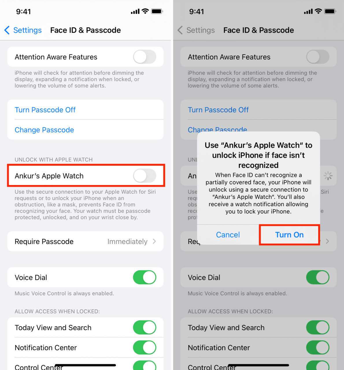 Deshabilite y habilite Desbloquear con Apple Watch para solucionar el problema