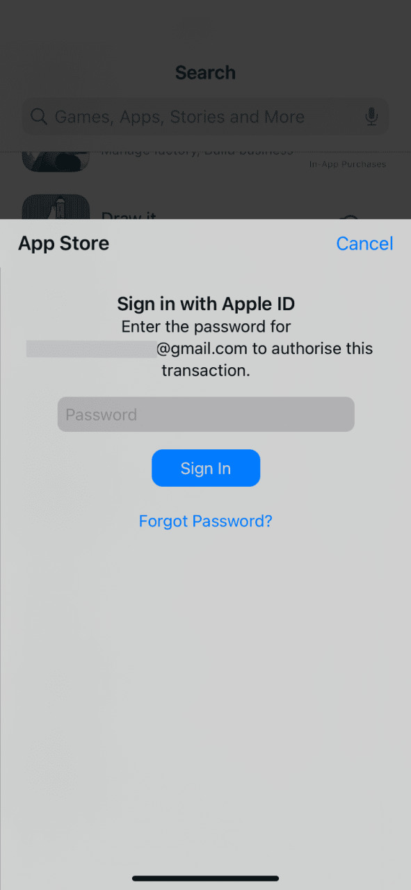 Ingrese la contraseña de ID de Apple para autorizar esta alerta de transacción en iPhone App Store