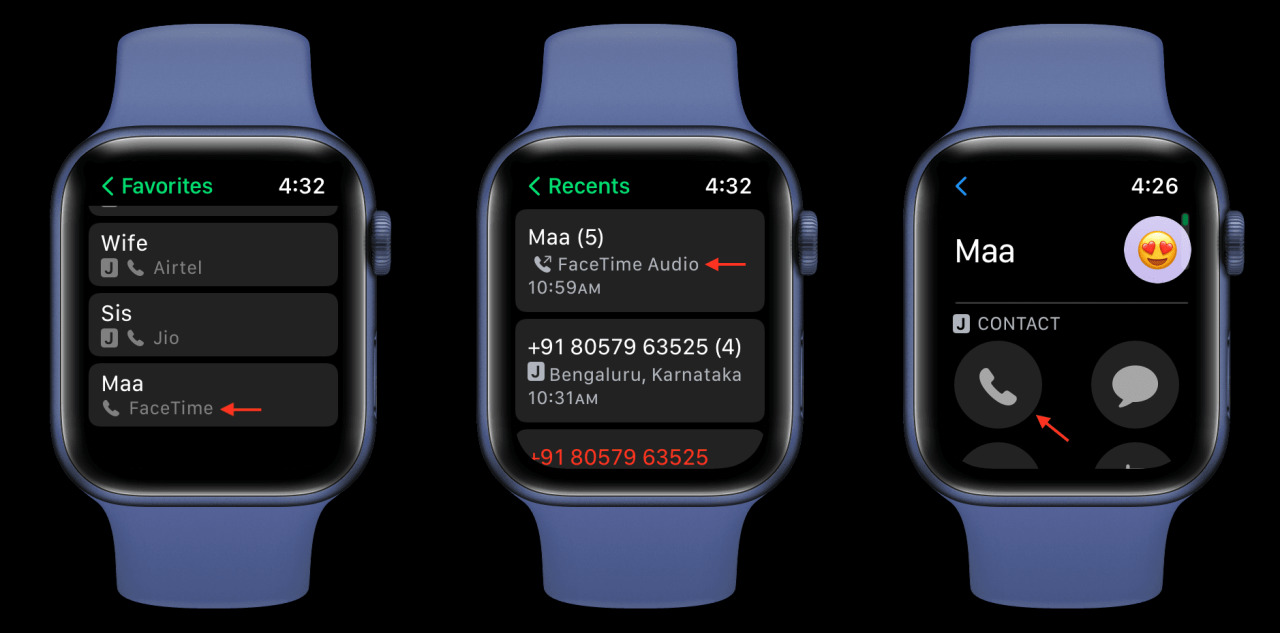 Opciones de audio FaceTime en Apple Watch