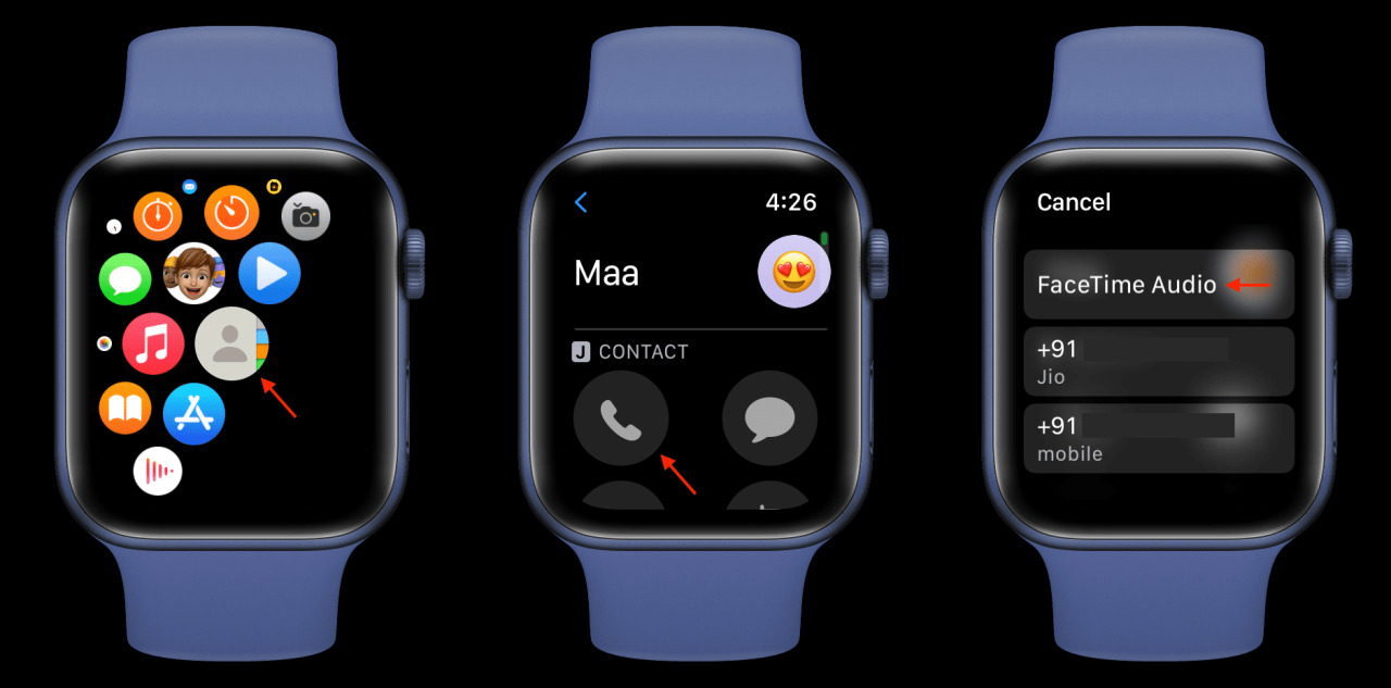 Realice una llamada FaceTime en Apple Watch usando su aplicación Contactos