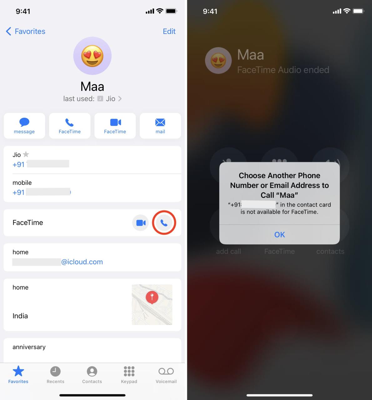 Llamada fallida de FaceTime