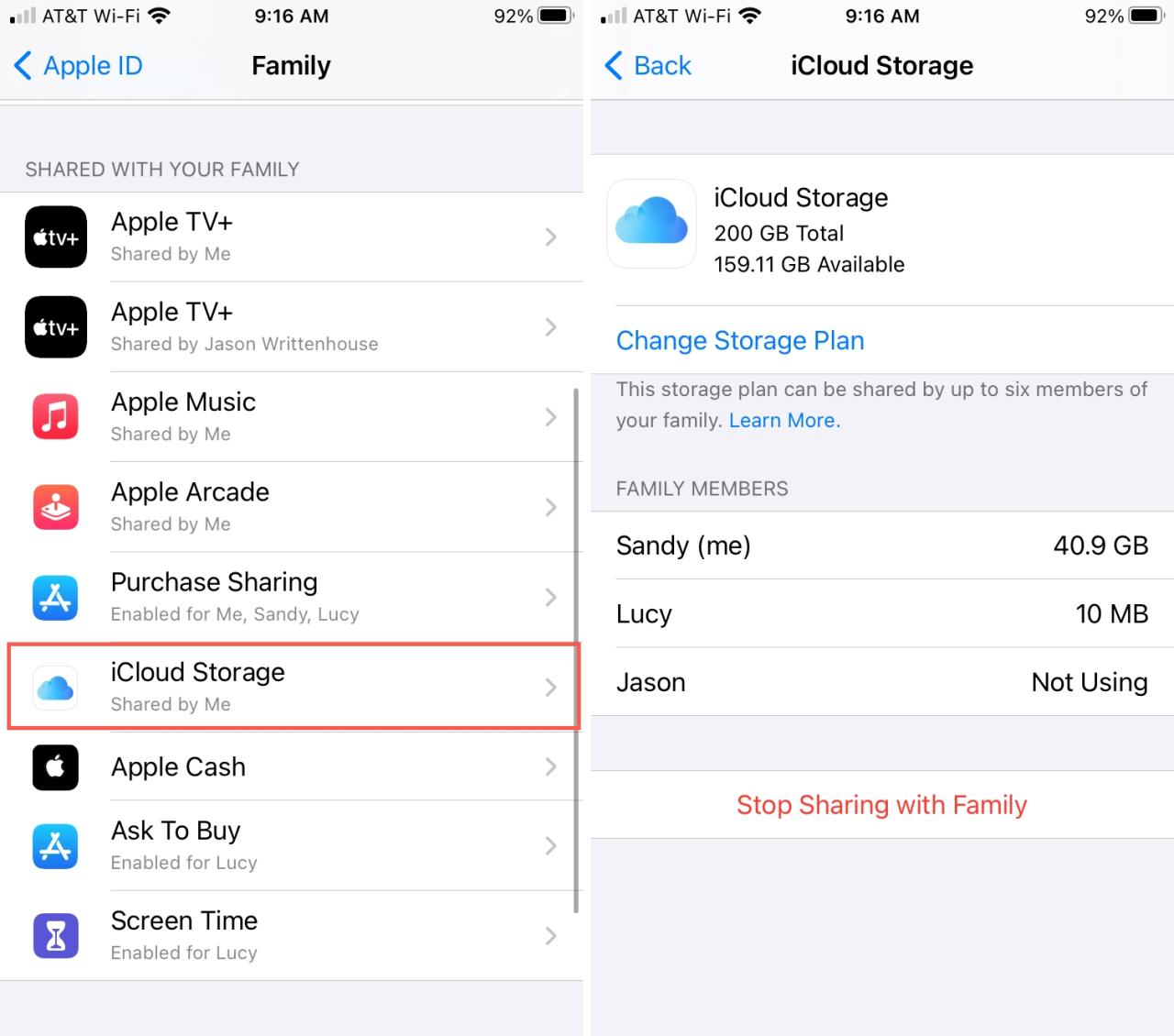 Uso de almacenamiento familiar de iCloud en iPhone