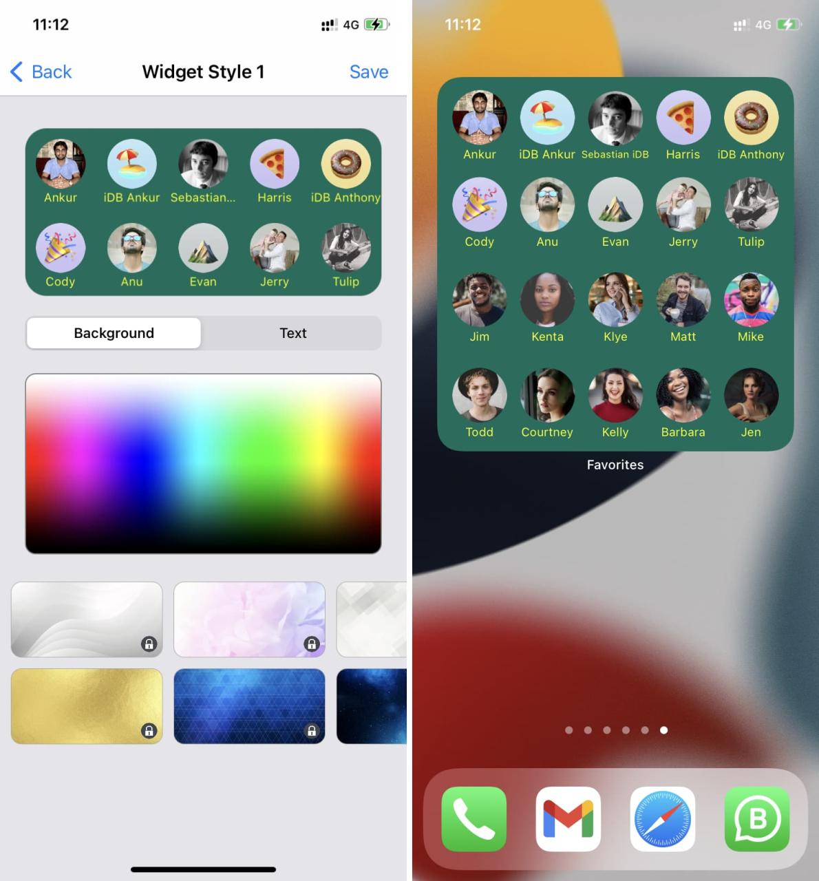 Favoritos Widgets Pro en iPhone para agregar contactos a la pantalla de inicio