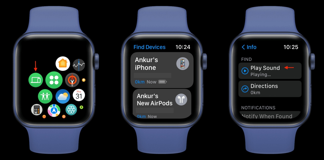 Use la aplicación Buscar dispositivos en Apple Watch para hacer ping a su iPhone perdido