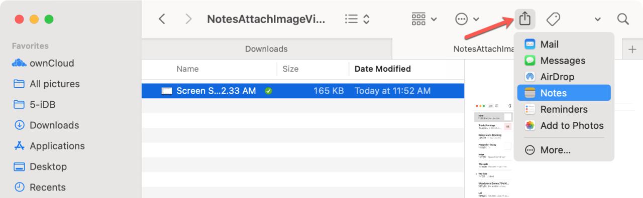 Finder Share to Notes en Mac
